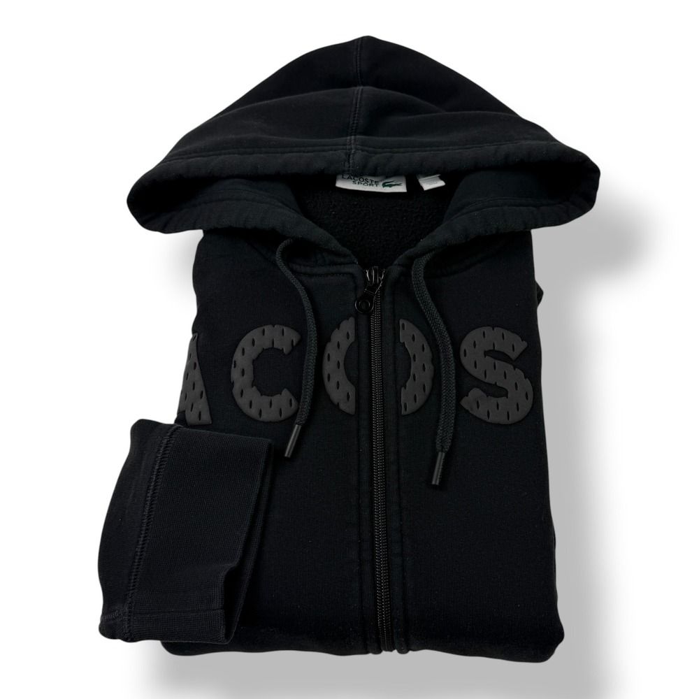 Lacoste Sport Mens Black Full Zip Hoodie Perforated Spellout Logo US 3XL FR 8